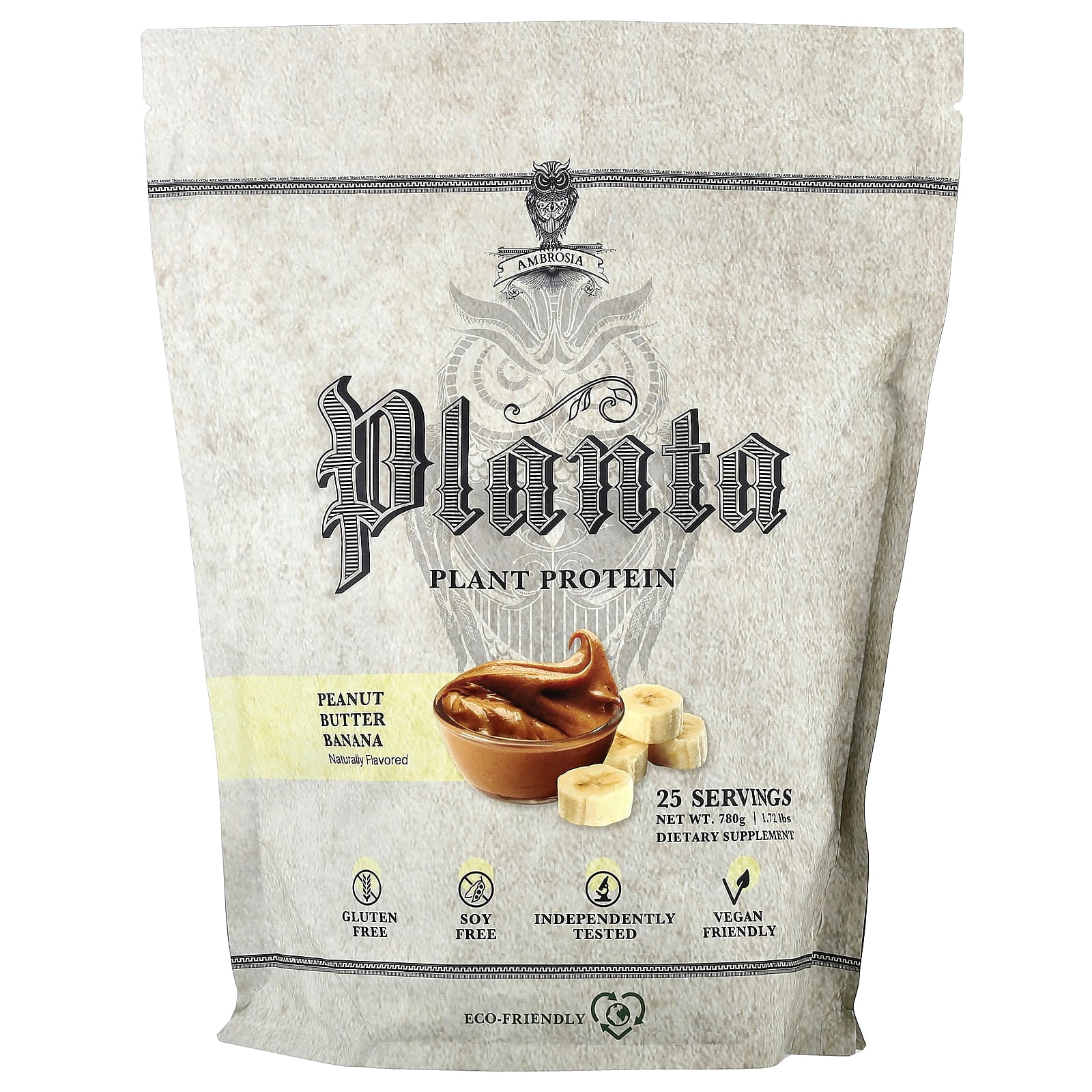 Ambrosia Plant Based Protein Powder 20g | Clean Vegan Pea Protein Powder | Gluten & Dairy Free, Keto Friendly, No Added Sugar | 25 Servings | Peanut Butter Banana