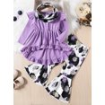 thumbnail image 2 of GXFC Little Girl Fall Outfits Set Clothes 1 2 3 4 5 6T Kids Girl Long Sleeve Shirt Tops Cow Print Flared Pants Headband 3Pcs Casual Autumn Clothing for Children Girl, 2 of 9