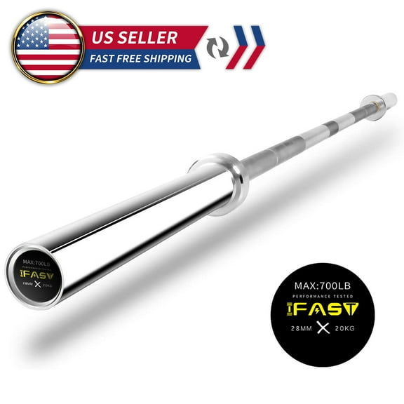 IFAST 7.2ft Olympic Barbell Bar with 2" Rubber Weight Plates Set | Solid Iron 700lb Capacity | Chrome Steel | Knurled Grip for Home Gym & Fitness