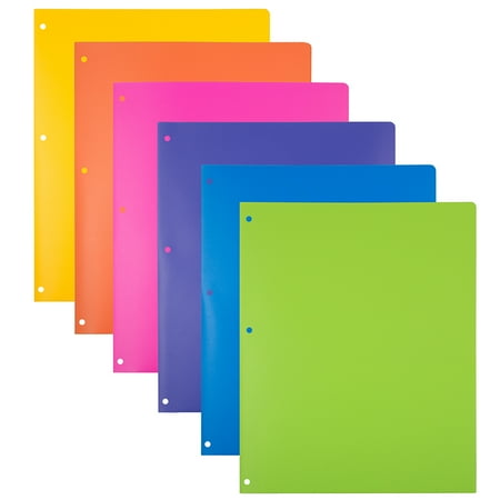 JAM Paper Heavy Duty Plastic 3 Hole Punch School Folders with Pockets, 6 per Pack
