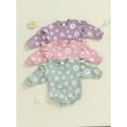 thumbnail image 4 of Aojekbee Baby Girl Sweatshirt Romper Flower Print Round Neck Long Sleeve Bubble Jumpsuit for Fall, 4 of 10