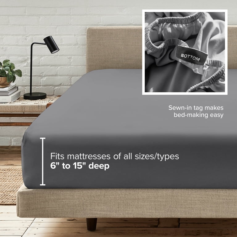 Bare Home Luxury 1800 Collection Queen Fitted Sheet, Gray photo 6