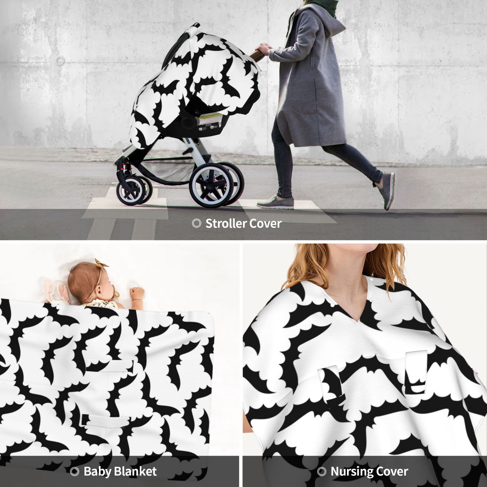 Car Seat Cover Baby - Halloween black cool Bat Breathable Infant Car Seat Cover for Baby Carseat, Lightweight Comfort Baby Essentials Must Haves Newborn Stuff for Girl Boy