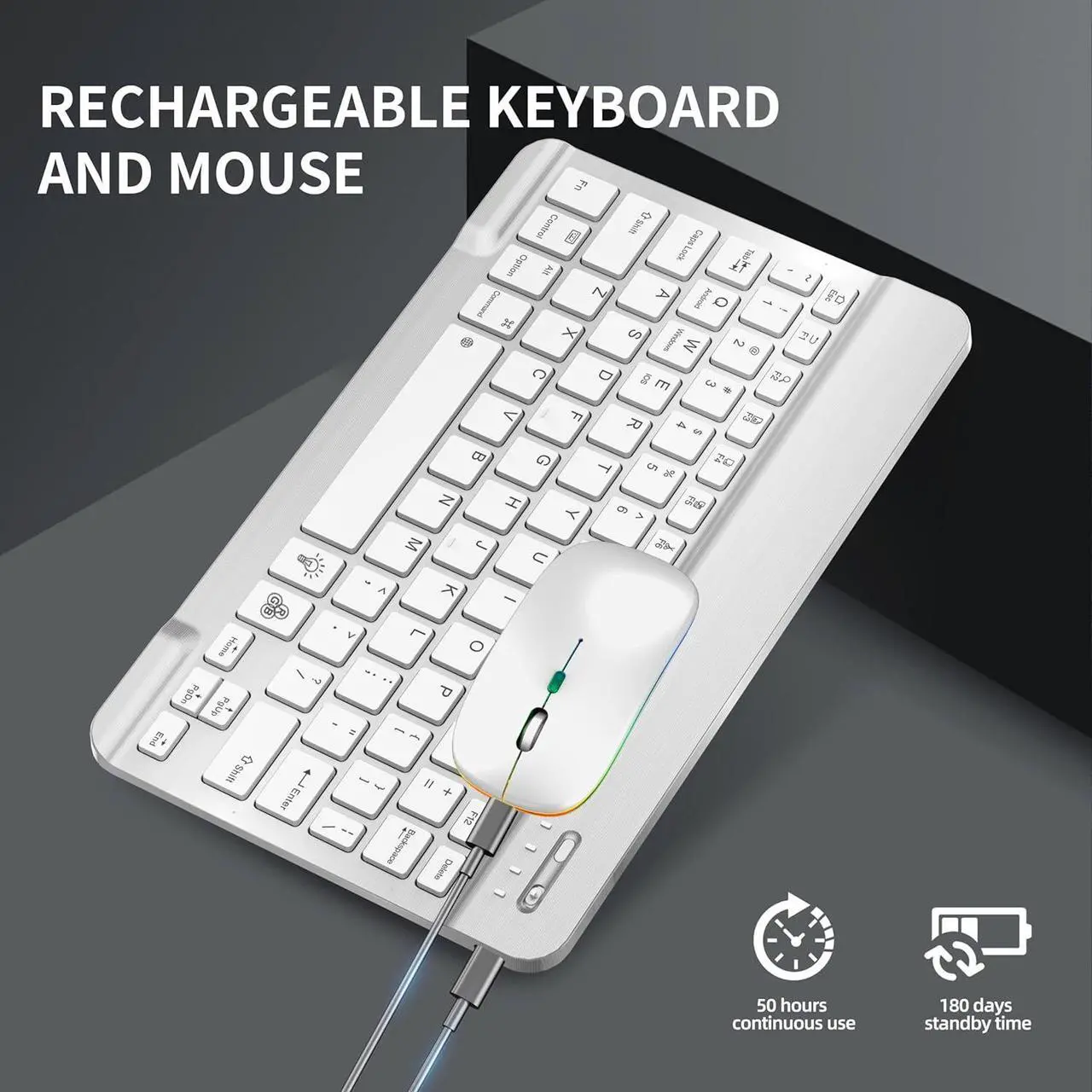 Bluetooth Keyboard and Mouse Combo with 7-Color Backlit, Rechargeable Wireless Keyboard for iPad/Samsung/Tablet/PC/Laptop/iPhone/iOS/Windows/Android
