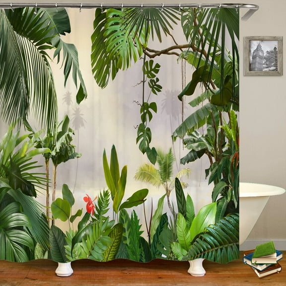 Waterproof Fabric Bathroom Curtain Nordic Tropical Palm Trees Plants Shower Curt