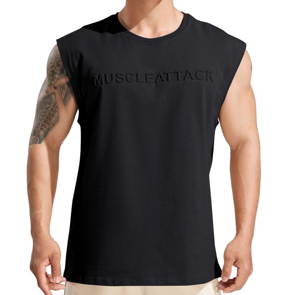 Sngxgn Men's Tank Tops Sleeveless Shirts Fit Gym Training Workout(Black,L)