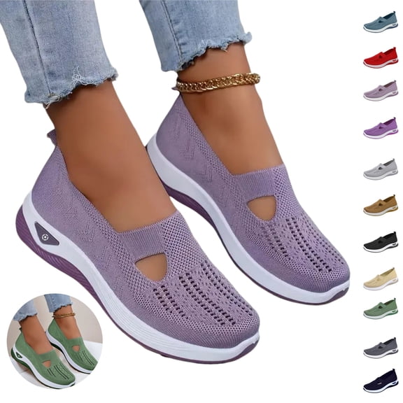 Mfakffe Orthopedic Shoes for Women Breathable Mesh Non Slip Sneakers Arch Support Fashion Walking Shoes Comfy Slip on Loafers(Light Purple)