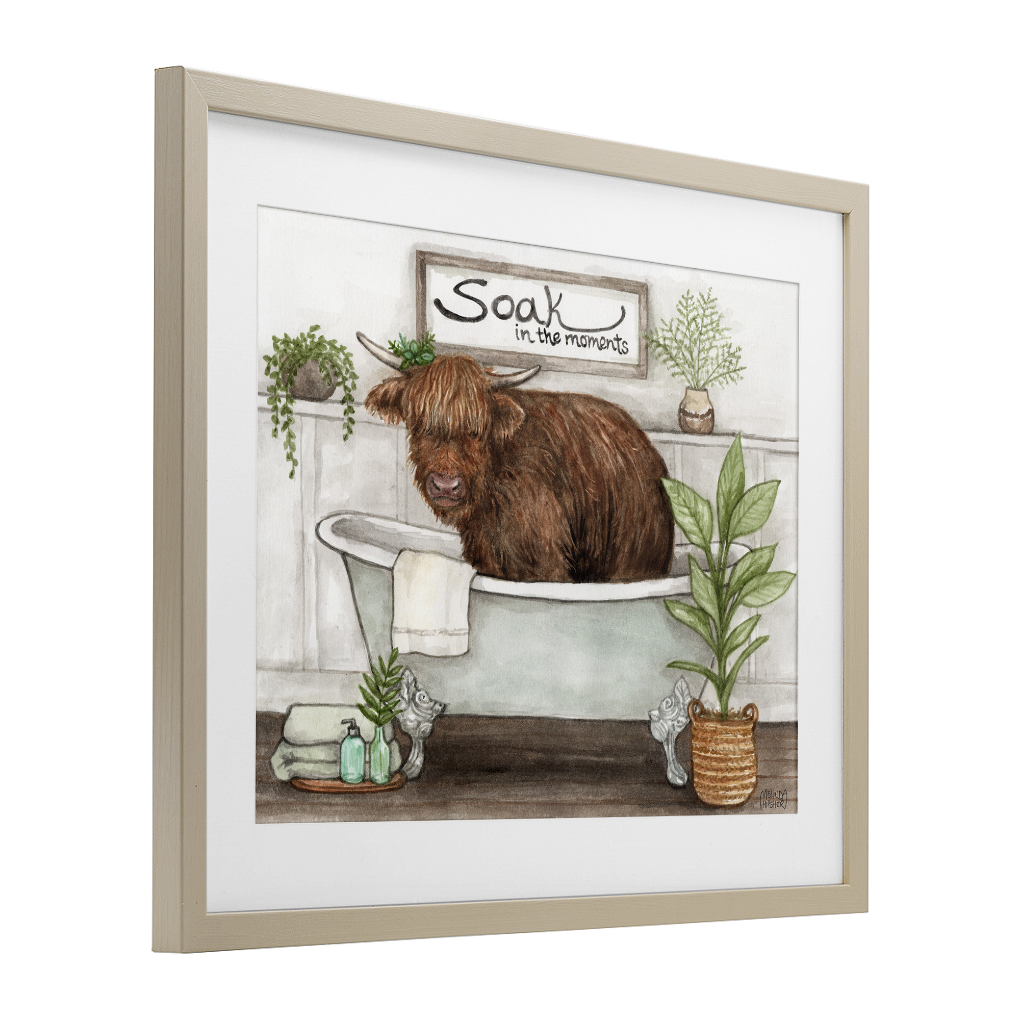 Soak In Moments Cattle Birch Framed Print Under Glass, design by Melinda Hipsher