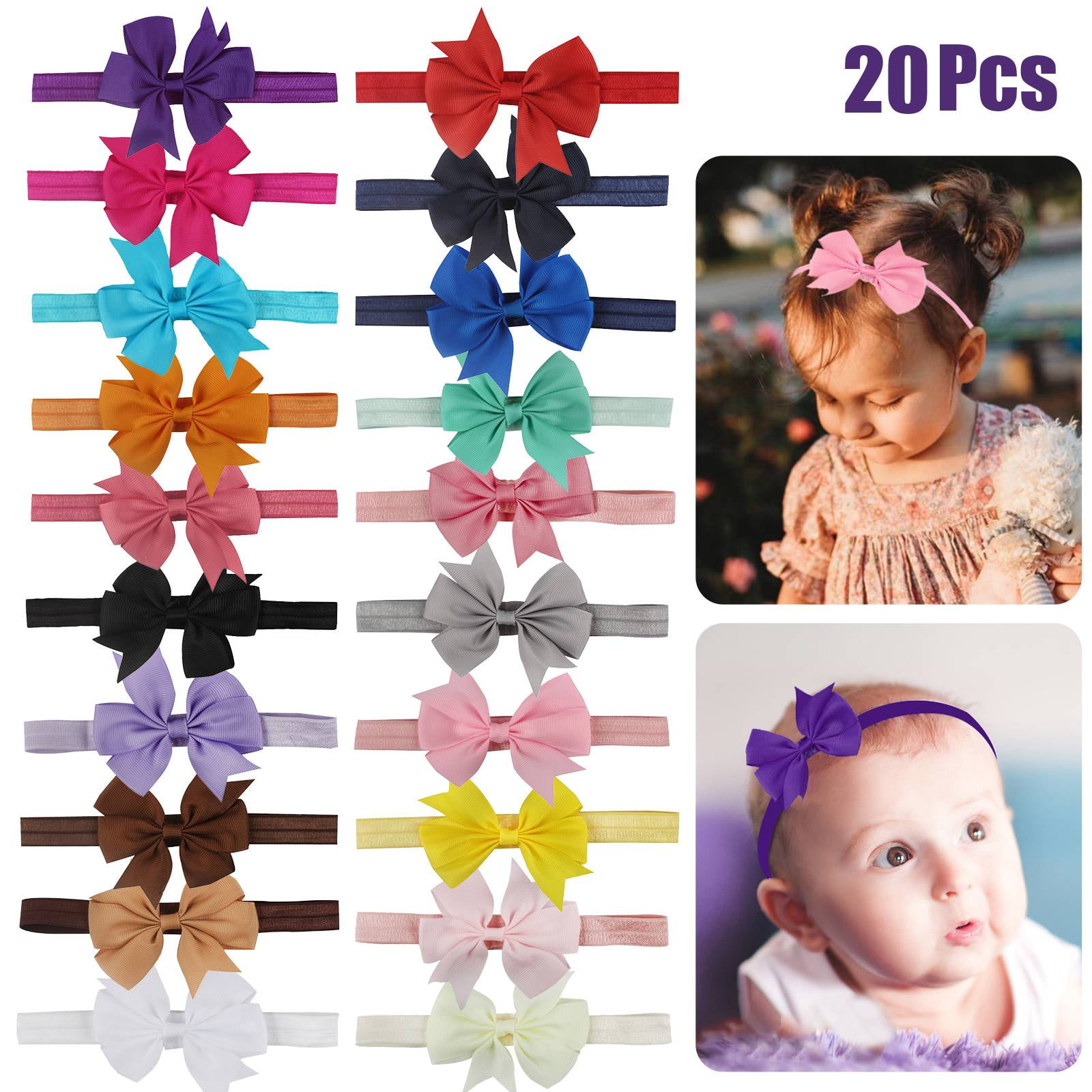 Baby Bling Bows Girls Classic Knot Headbands Trimmed Soft Elastic Headpiece NEW 