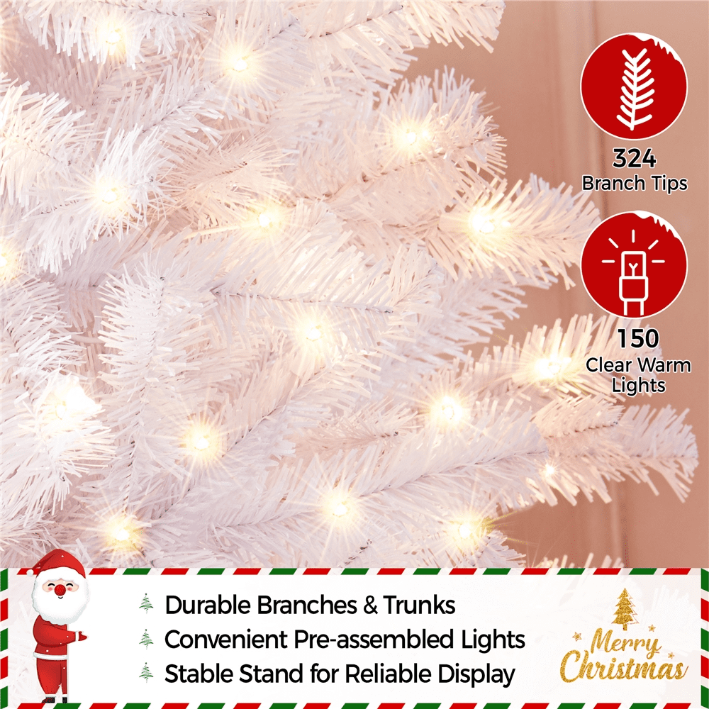 Alden Design 4.5ft Pre-lit Flocked Artificial Christmas Tree with Foldable Stand, White