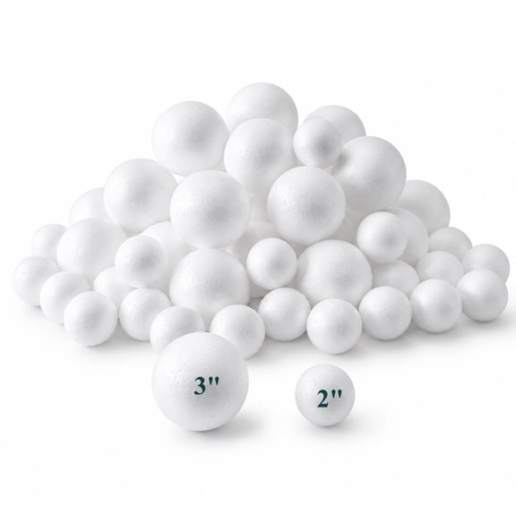 punada 50 Pack Foam Balls for Crafts, 2 Sizes White Polystyrene Foam Balls Smooth Round Balls for DIY Crafting, School Projects, Christmas Decorations,Modeling, Floral Arrangements and Ornaments