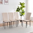 thumbnail image 3 of CQSXDA Modern Velvet Upholstered Dining Chairs Set of 4 with Metal Legs and Adjustable Feet for Kitchen or Dining Room, Beige, 3 of 8