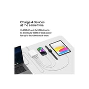 Belkin 108W 4-Port GaN Charger, Multi-Port Desktop Charger Block w/ USB-C PD Fast Charge & USB-A Ports for Apple MacBook, iPhone 16, Samsung Galaxy S25, Google Pixel, Nintendo Switch 2 & More - White