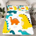 thumbnail image 2 of Homewish Cartoon Safari Dinsaur Queen Sheet Sets,Ancient Animal Flat Sheet,White Yellow Queen Fitted Sheet For Boy Kids,Microfiber Bedroom Decor,4 Pieces, 2 of 7