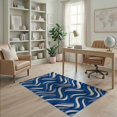 thumbnail image 2 of ODIKA Abstract Brushstroke Interlocking Wave Motif Accessories Navy Long Refined Stain Resistant Low Profile for Dorm Room, Small Living Apartment, 2 of 7