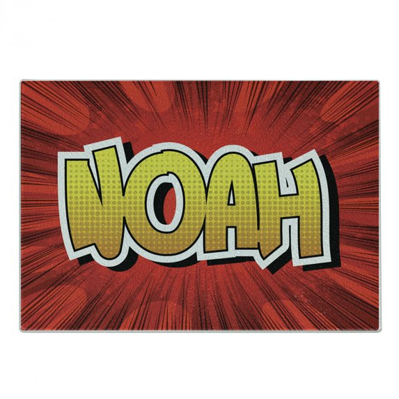 Name Cutting Board, Masculine Form Common Name with Teen Boys Comic Book Design Print, Decorative Tempered Glass Cutting and Serving Board, in 3 Sizes, by Ambesonne
