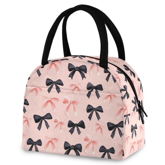ALAZA Pink Black Bows Insulated Lunch Box Reusable Cooler Tote Bag Work Office Picnic