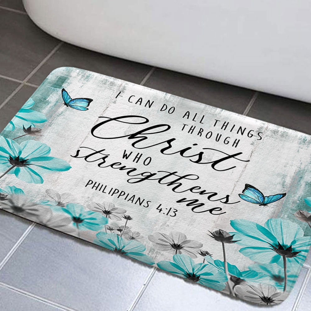 Inspirational Quote Bathroom Rug Mat, I Can Do Everything Through Him