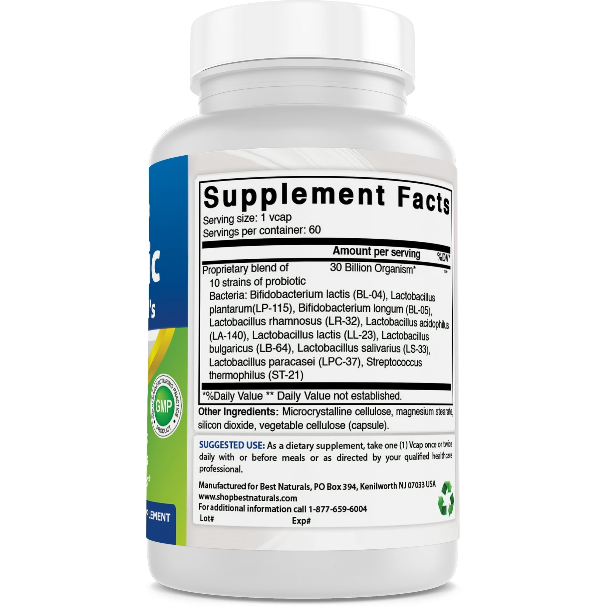 3 Pack Best Naturals Probiotic 10 Strains & 30 Billion CFU Intestinal Flora 60 Vegetarian Capsules | Shelf Stable probiotic