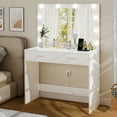 thumbnail image 3 of USIKEY Vanity Desk Lighted Mirror Charging Station Drawers Table Set White, 3 of 10