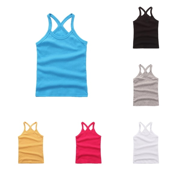 Girls Dance Tank Tops Toddler Blue Racerback Sleeveless Top Girl Undershirts for Ballet Gymnastics 8-9 Years