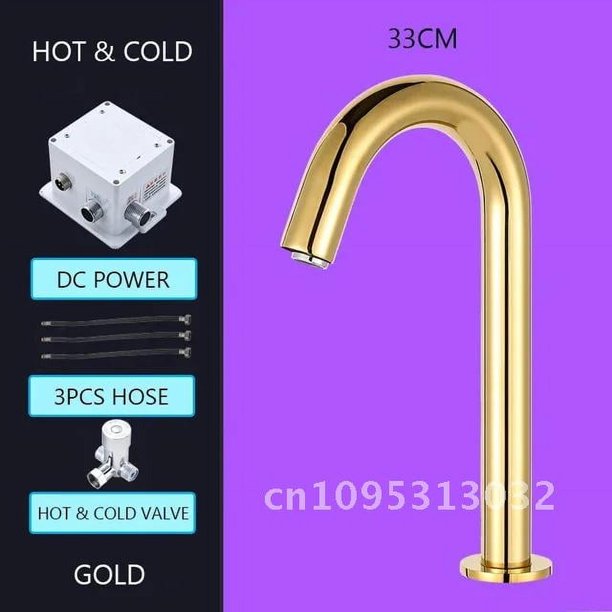 Grifo automático sin contacto para baño, Sensor inteligente, grifo infrarrojo de movimiento, lavabo dorado, Inducción de fregadero, Grifo de acero inoxidable negro