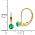 thumbnail image 2 of 14k Yellow Gold 4mm Round May Emerald Leverback Earrings Drop Dangle Birthstone, 2 of 6