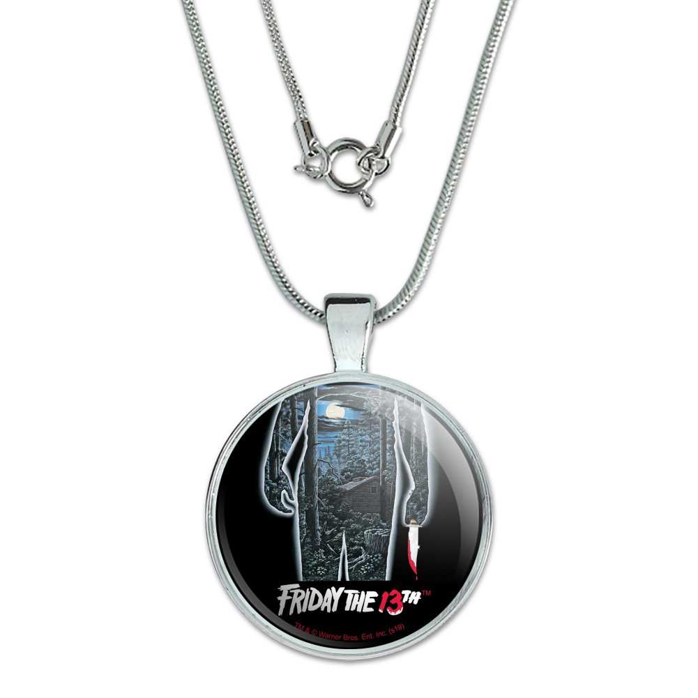 Friday the 13th Poster 1" Pendant with Sterling Silver Plated Chain - image 1 of 4