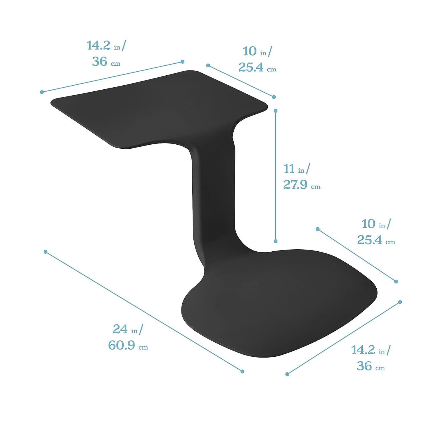 The Surf Portable Lap Desk, Flexible Seating, Black,24"D x 14.2"W x 11"H