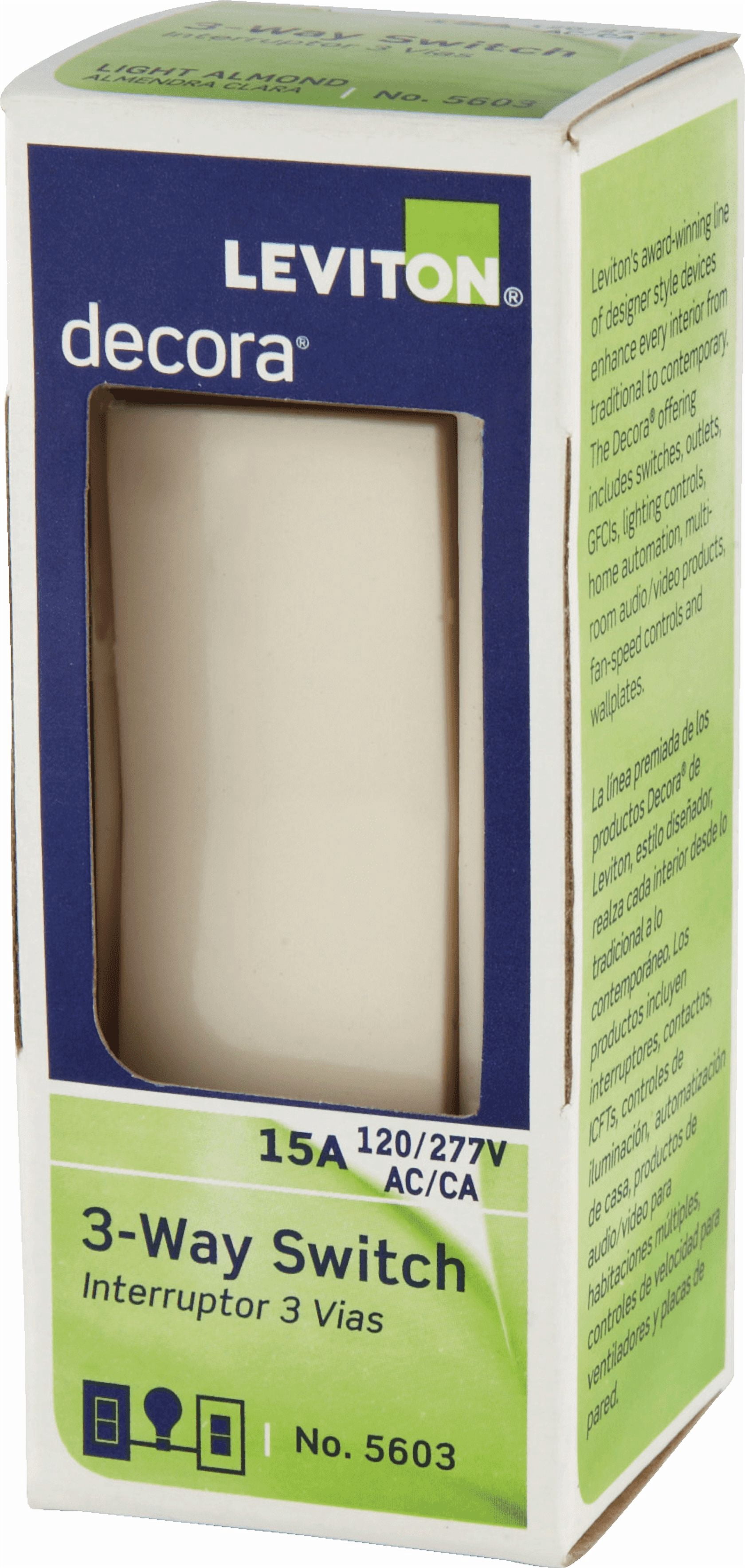 Leviton 05603 15A Toggle Switch in Almond — UL Listed for US Residential Electrical Code Compliance, Drop-in NEC-Standard Wiring