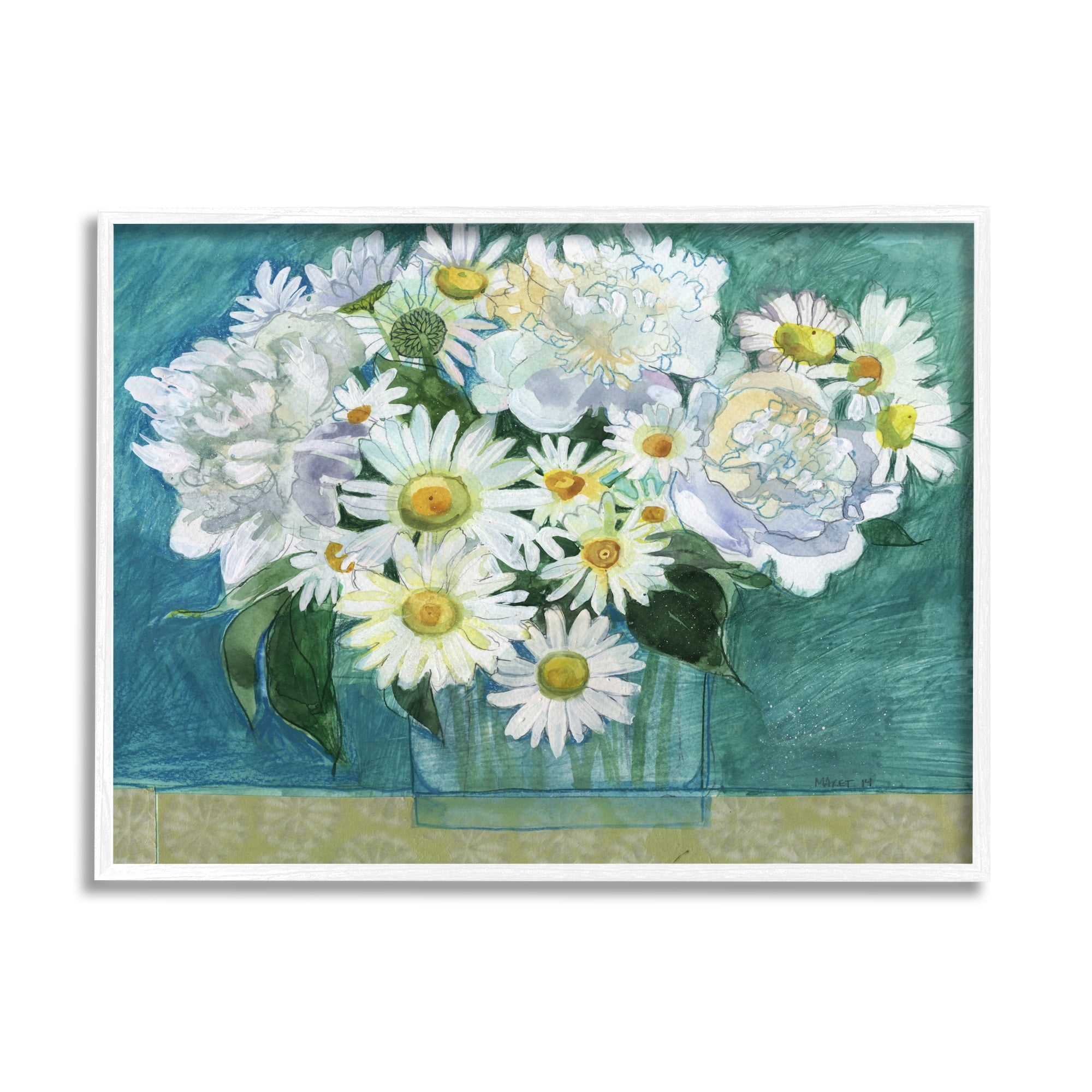 Stupell Industries Mixed White Flower Blossoms Layered Collage Drawing Painting White Framed Art Print Wall Art, Design by Maret Hensick