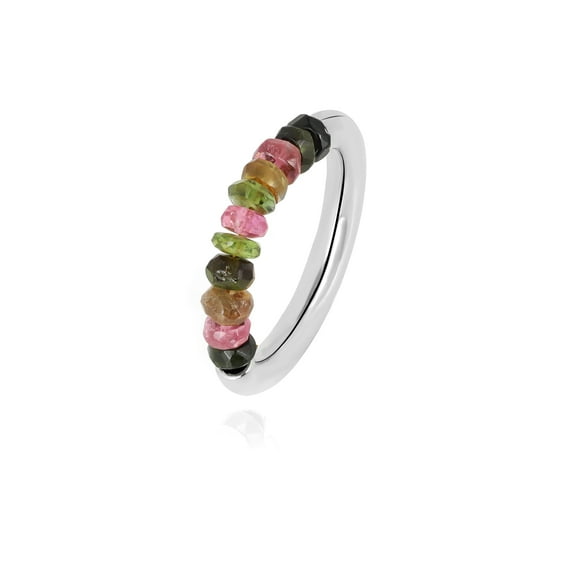 Gemshiner Multicolor Tourmaline Beaded Band Ring in 925 Silver – White Rhodium (8)