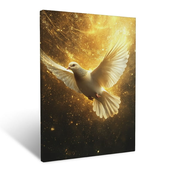 CozyNet Radiant Dove Flying Through Golden Light Wings Aglow With Celestial Peace And Grace Wall Art Prints With Frame Canvas Perfect for Living Room & Bedroom, Ready to Hang, Wall Decor 12"x16"