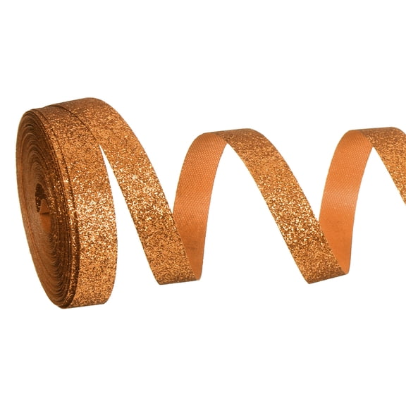 Metallic Glitter Ribbon Roll, 3/8 Inch x 10 Yards Sparkly Ribbon Single Sided Cut Edge Gift Wrapping Fabric Rolls for DIY Crafts Wedding Bouquet Party Christmas Decor, Brown
