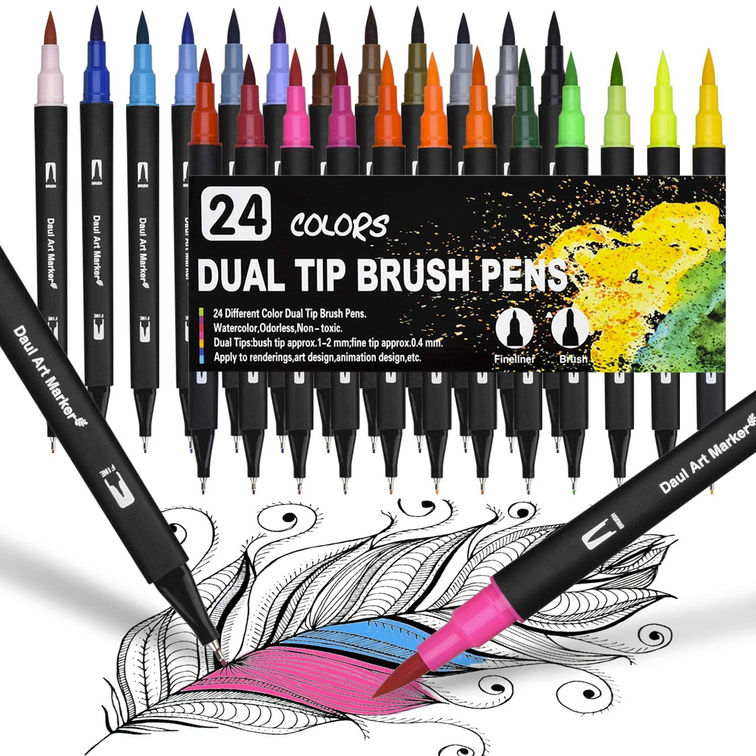 0.4mm Fineliner Drawing Journal Pens 24 Pieces Colored Pens Perfect for Coloring Book & Calendar Note Coloring Art Projects or Journal Supplies Porous Fine Point Markers 
