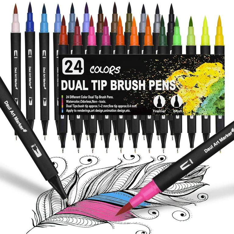 24 Colors Watercolor Marker Pens Water Coloring Flexible Tip Water
