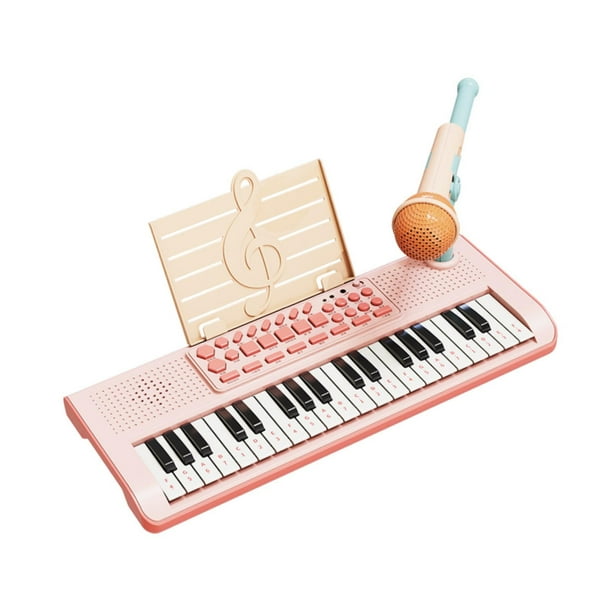infantil con micrófono, alimentado por USB, instrumento musical para niñas y niños, regalo para principiantes, mini educativo de 37 teclas Rosa