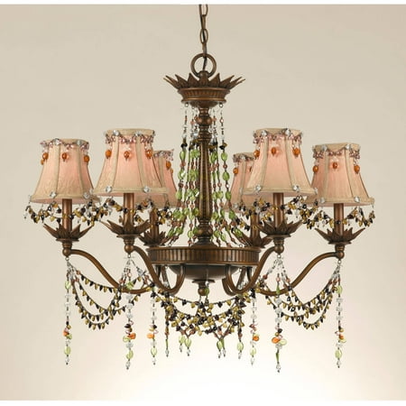 Burnished Gold One Light - AF Lighting Tiara 6-Light Chandelier with Beaded Gold Jacquard Shades, Burnished Gold
