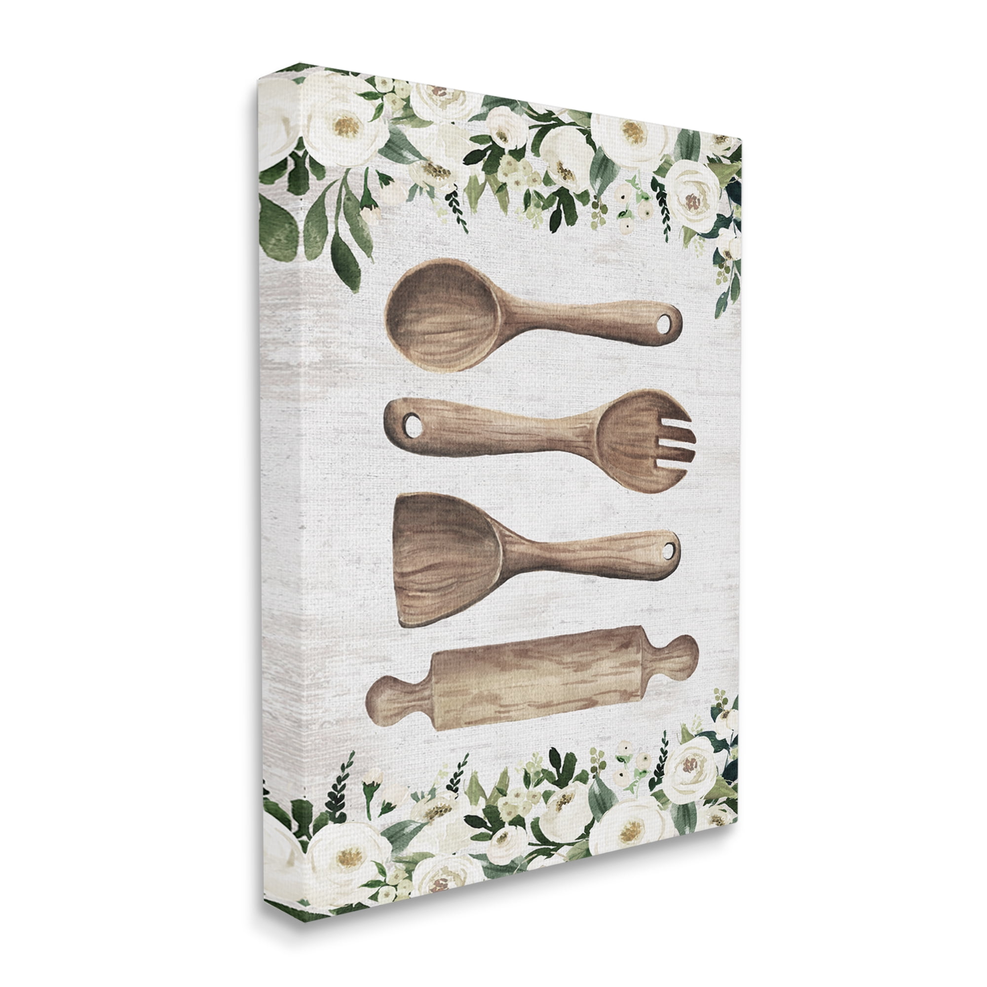 Stupell Industries Kitchen Utensils & Roses Botanical & Floral Painting Gallery Wrapped Canvas Print Wall Art, 30 x 40