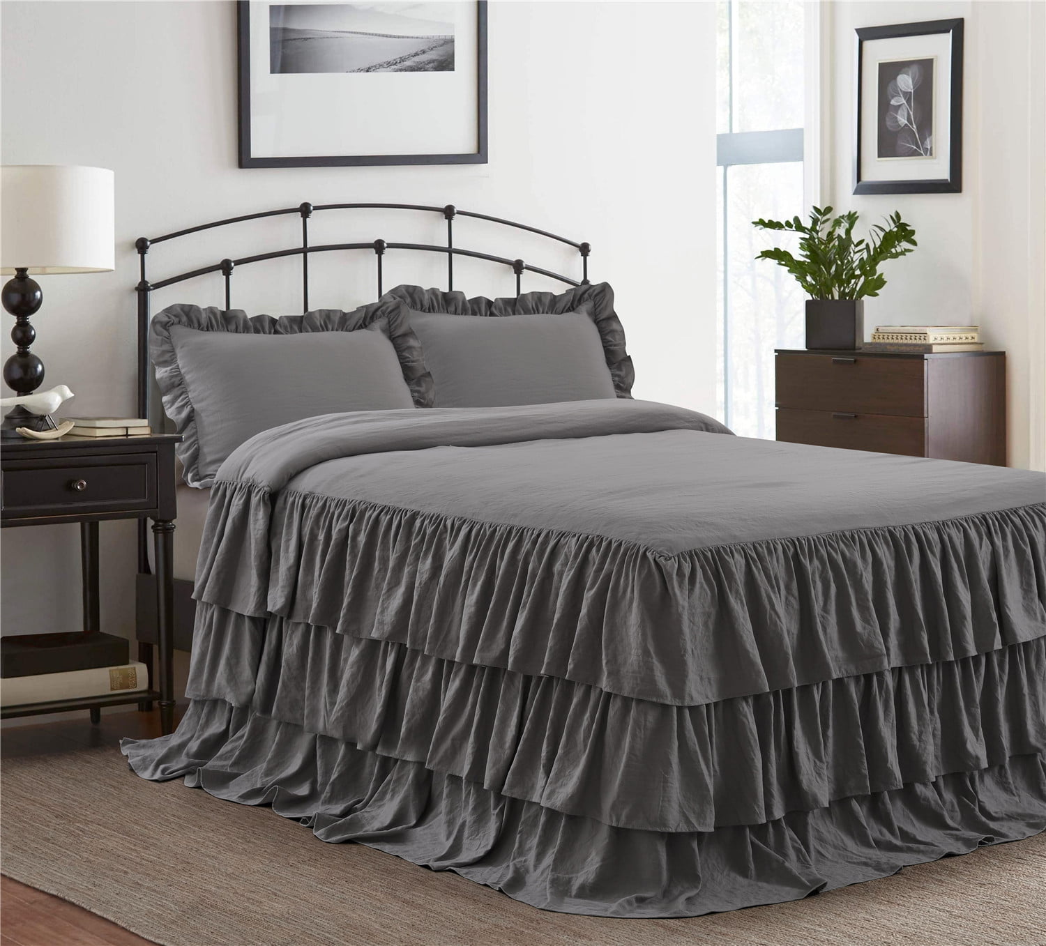 Hig 3 Piece Ruffle Skirt Bedspread Set, What Size Bedspread For King Bed