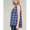 thumbnail image 2 of Doublju Womens Ruffle Cap Sleeveless Slit Neckline Loose Fit Plaid Stylish Top, 2 of 4