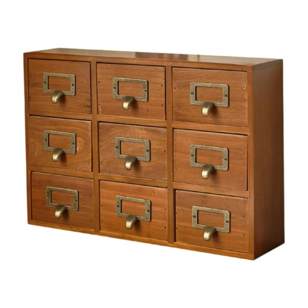 Organizador de cajones con 9 cajones, cajas decorativas para oficina, cocina, tocador rústico, caja de almacenamiento de madera para la escuela,