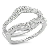 0.52 Carat (ctw) 18K White Gold White Diamond Ladies Anniversary Wedding Band Enhancer Guard Double Ring 1/2 CT