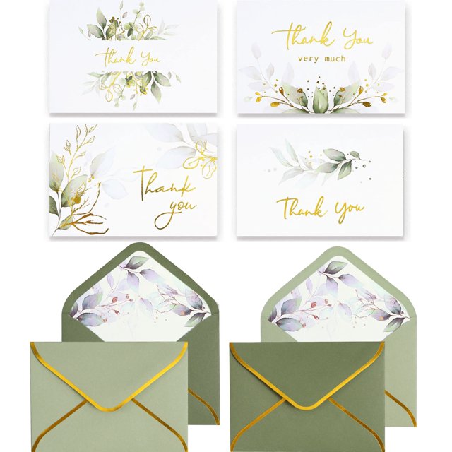 Tarjetas de agradecimiento Winoo Design, 100 unidades, lujosas, doradas con sobres