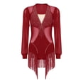 thumbnail image 6 of Aislor Women Latin Tango Fringe Dance Dress Singer Performance Stage Ballroom Rumba Chacha Skirt Burgundy M, 6 of 7