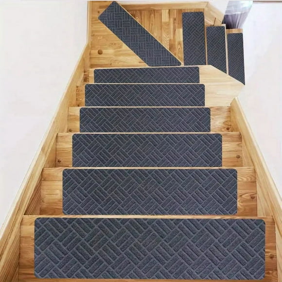 Kingfansion Non-Slip Stair Treads with Reusable Adhesive, Embossed Anti-Fall Mats for Elderly Kids Pets (8x30 Inches Pre-Cut)