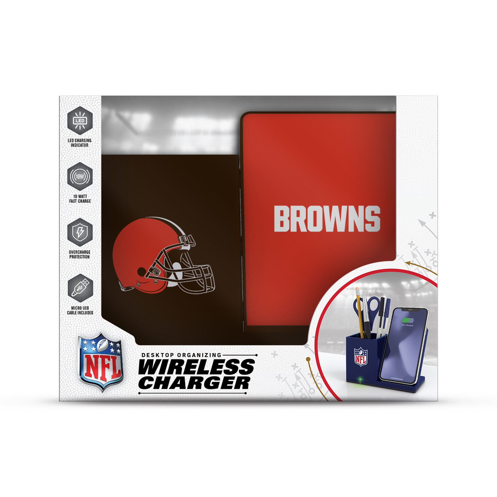 NFL, CLEVELAND BROWNS, WIRELESS CHARGER WITH PEN CUP, BOX