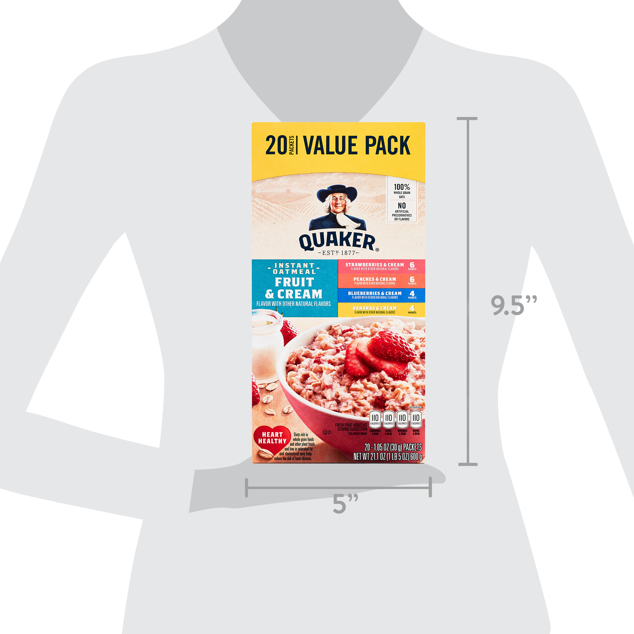 Quaker Instant Oatmeal, Fruit & Cream Variety Pack, Quick Cook Oatmeal, 1.1 oz Packets, 20 Pack - image 12 of 12