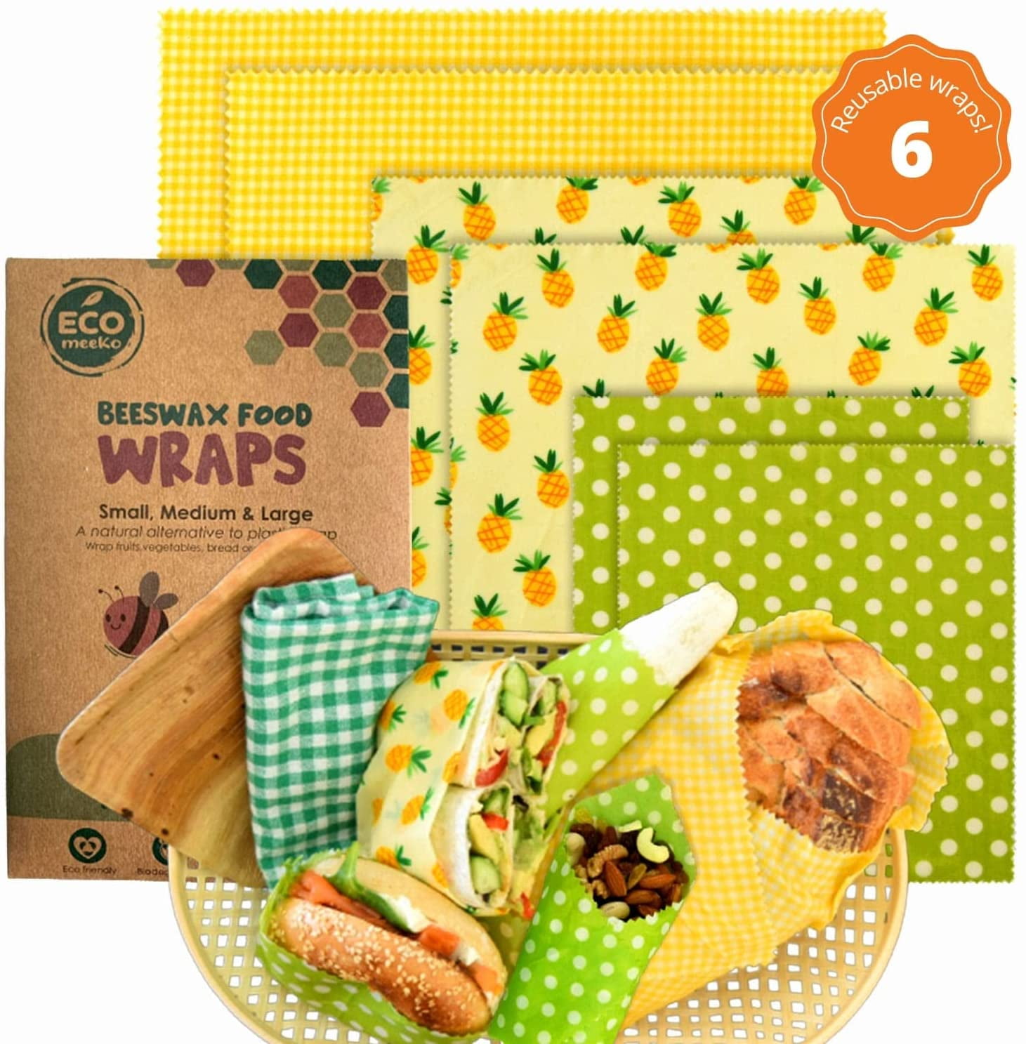 Sustainable Eco Friendly Reusable Food Wraps Bee's Wrap Assorted 3 Pack 