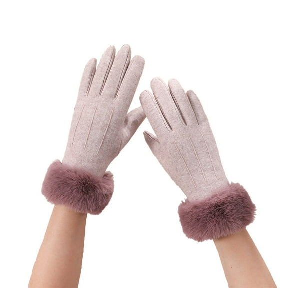 hoksml Women's Winter Gloves with Faux Fur Cuff Touchscreen Fleece Lined Thick Gloves for Cold Weather